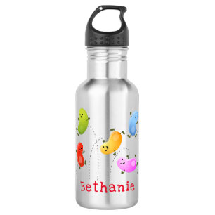 Cute happy jellybeans jumping cartoon illustration stainless steel water bottle