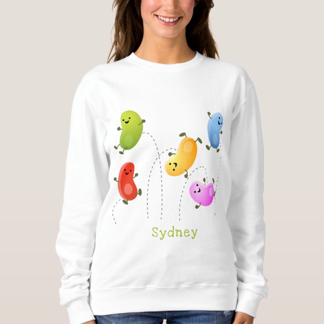 Cute happy jellybeans jumping cartoon illustration sweatshirt (Front)