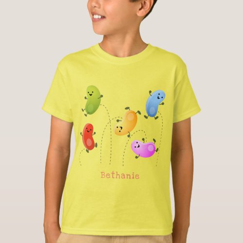 Cute happy jellybeans jumping cartoon illustration T_Shirt