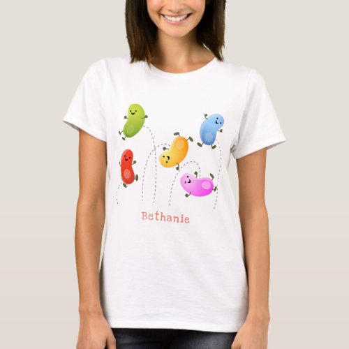 Cute happy jellybeans jumping cartoon illustration T_Shirt