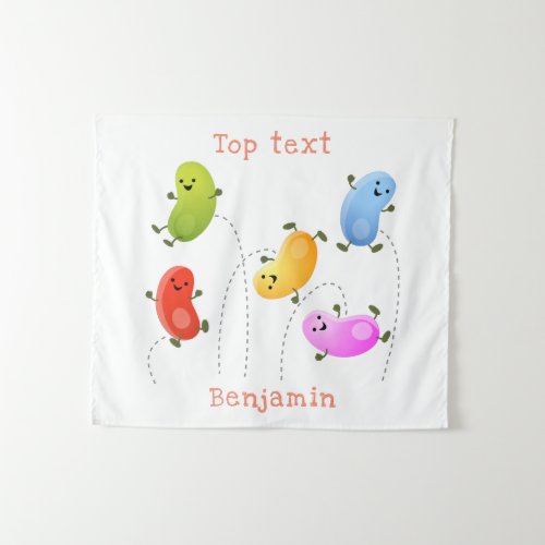 Cute happy jellybeans jumping cartoon illustration tapestry