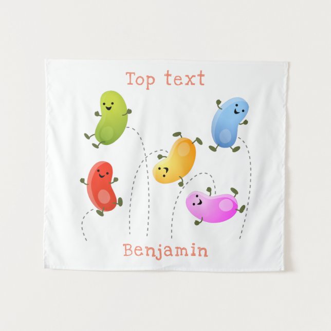 Cute happy jellybeans jumping cartoon illustration tapestry (Front (Horizontal))