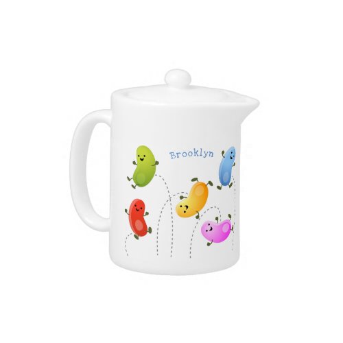 Cute happy jellybeans jumping cartoon illustration teapot