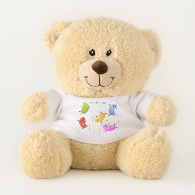 Cute happy jellybeans jumping cartoon illustration teddy bear (Front)