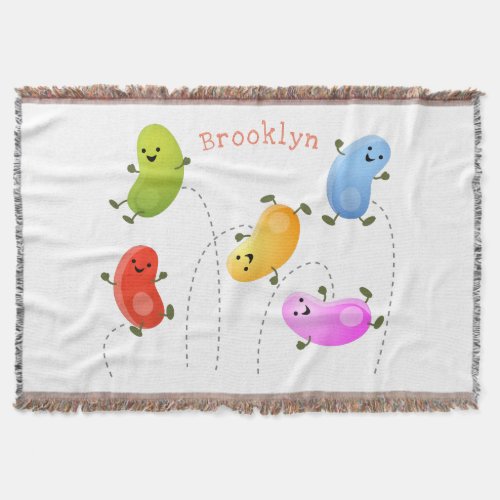 Cute happy jellybeans jumping cartoon illustration throw blanket