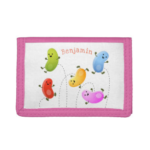 Cute happy jellybeans jumping cartoon illustration tri-fold wallet
