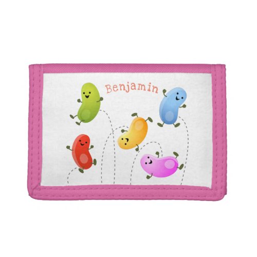 Cute happy jellybeans jumping cartoon illustration trifold wallet