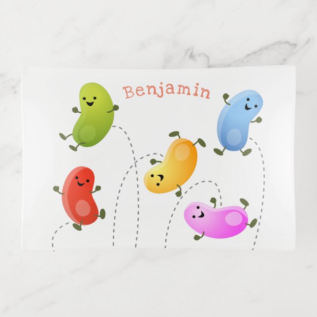 Cute happy jellybeans jumping cartoon illustration trinket tray (Front)