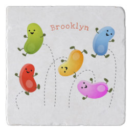 Cute happy jellybeans jumping cartoon illustration trivet
