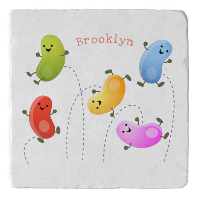 Cute happy jellybeans jumping cartoon illustration trivet (Front)