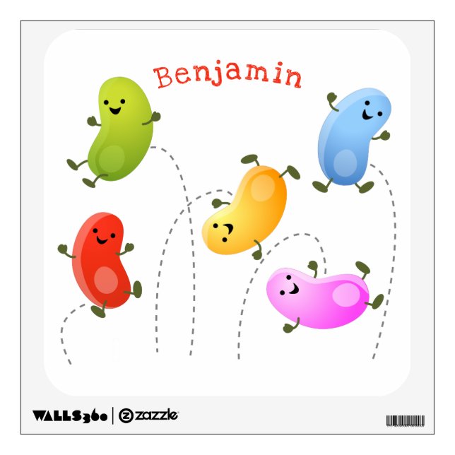 Cute happy jellybeans jumping cartoon illustration wall decal (Front)