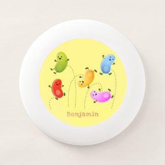 Cute happy jellybeans jumping cartoon illustration Wham-O frisbee