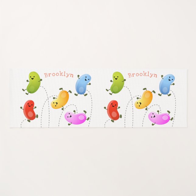 Cute happy jellybeans jumping cartoon illustration yoga mat (Front (Horizontal))