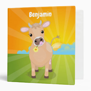 Cute happy jersey cow and flower cartoon 3 ring binder