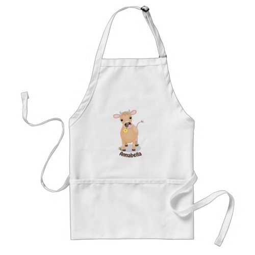 Cute happy jersey cow and flower cartoon adult apron
