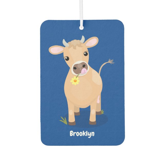 Cute happy jersey cow and flower cartoon  air freshener (Front)