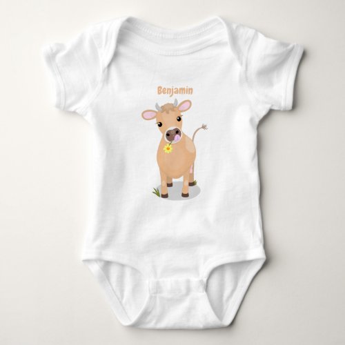 Cute happy jersey cow and flower cartoon baby bodysuit