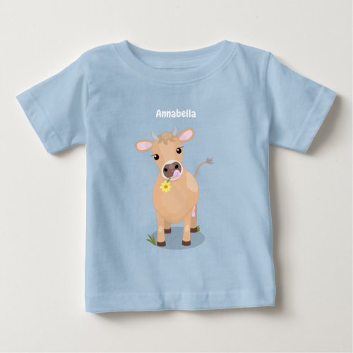 Cute happy jersey cow and flower cartoon baby T_Shirt