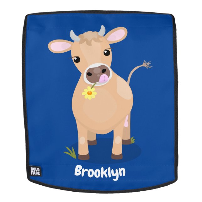 Cute happy jersey cow and flower cartoon backpack (Removable Face)