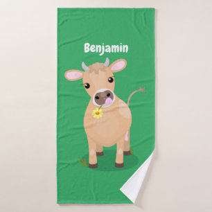 Cute happy jersey cow and flower cartoon bath towel set