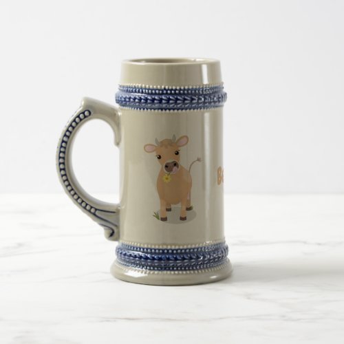 Cute happy jersey cow and flower cartoon beer stein