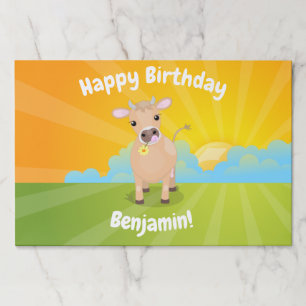 Cute happy jersey cow and flower cartoon birthday paper pad
