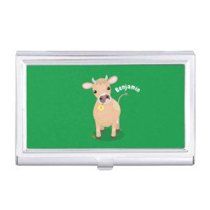 Cute happy jersey cow and flower cartoon business card case