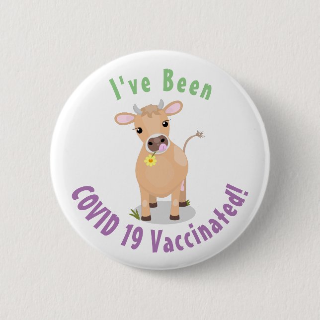 Cute happy jersey cow and flower cartoon button (Front)