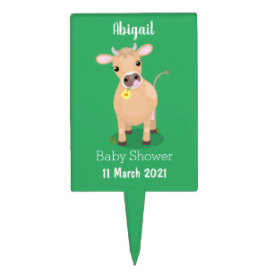 Cute happy jersey cow and flower cartoon cake topper