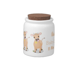 Cute happy jersey cow and flower cartoon candy jar