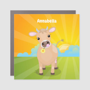Cute happy jersey cow and flower cartoon car magnet