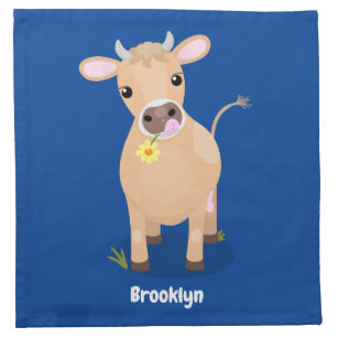 Cute happy jersey cow and flower cartoon cloth napkin