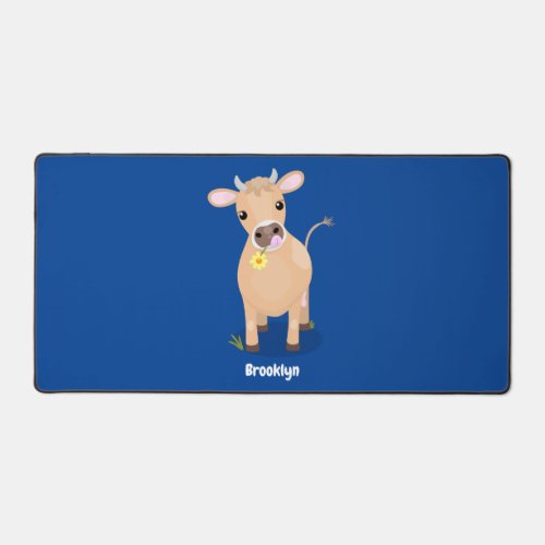 Cute happy jersey cow and flower cartoon desk mat