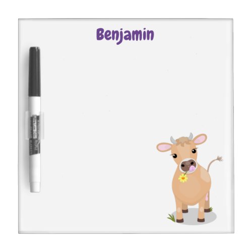Cute happy jersey cow and flower cartoon dry erase board