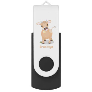 Cute happy jersey cow and flower cartoon flash drive