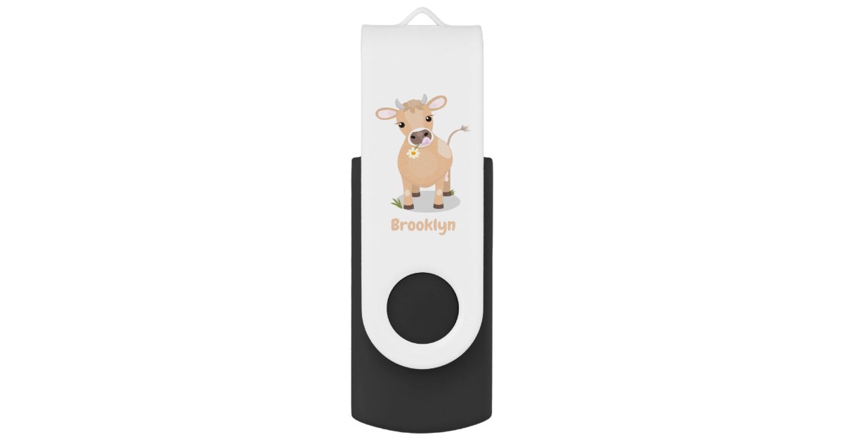 Cute happy jersey cow and flower cartoon flash drive | Zazzle