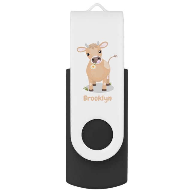 Cute happy jersey cow and flower cartoon flash drive (Front Vertical)
