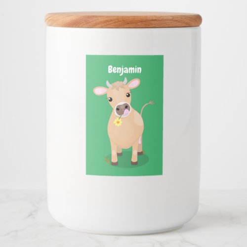 Cute happy jersey cow and flower cartoon food label
