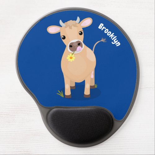 Cute happy jersey cow and flower cartoon gel mouse pad