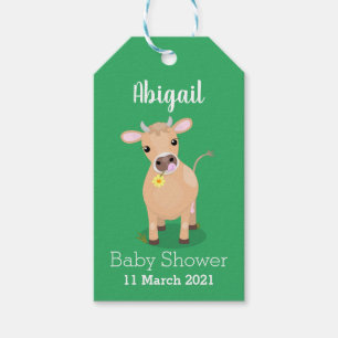Cute happy jersey cow and flower cartoon  gift tags