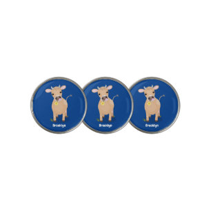 Cute happy jersey cow and flower cartoon golf ball marker