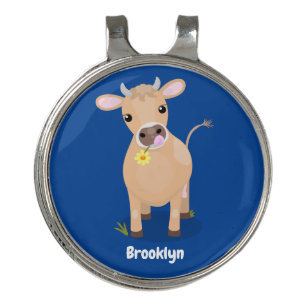 Cute happy jersey cow and flower cartoon golf hat clip