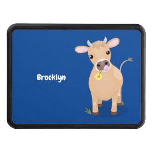 Cute happy jersey cow and flower cartoon hitch cover