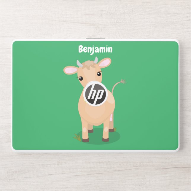 Cute happy jersey cow and flower cartoon HP laptop skin (Front)