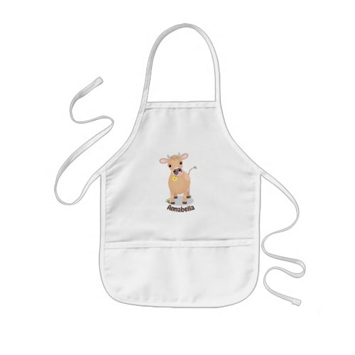 Cute happy jersey cow and flower cartoon kids apron