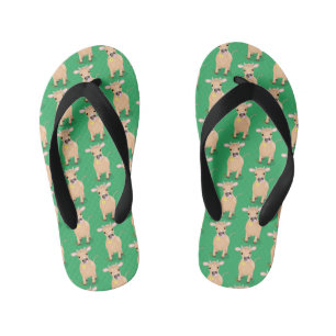 Cute happy jersey cow and flower cartoon kid's flip flops