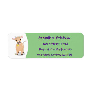 Cute happy jersey cow and flower cartoon label