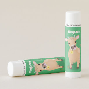 Cute happy jersey cow and flower cartoon lip balm