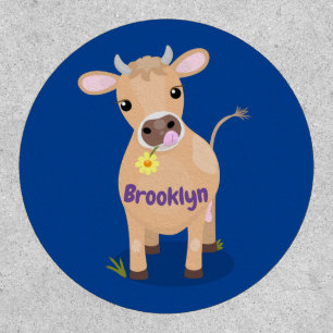 Cute happy jersey cow and flower cartoon patch