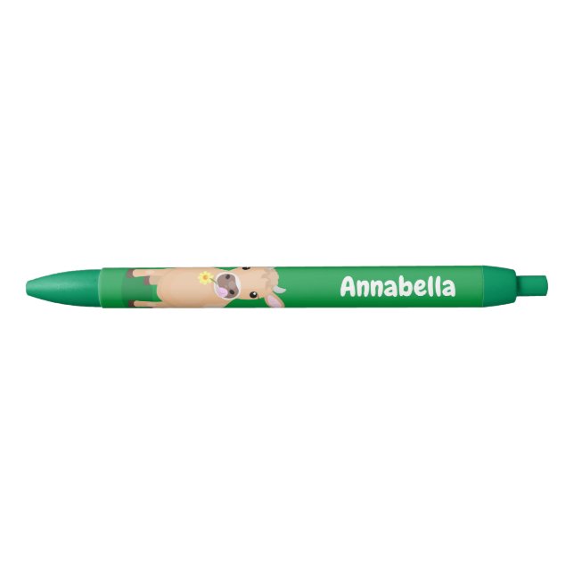 Cute happy jersey cow and flower cartoon pen (Front)
